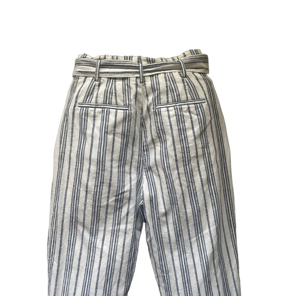 Madewell Women's 4 Linen-Cotton Paperbag Pants Dark Baltic Stripe - Picture 8 of 11